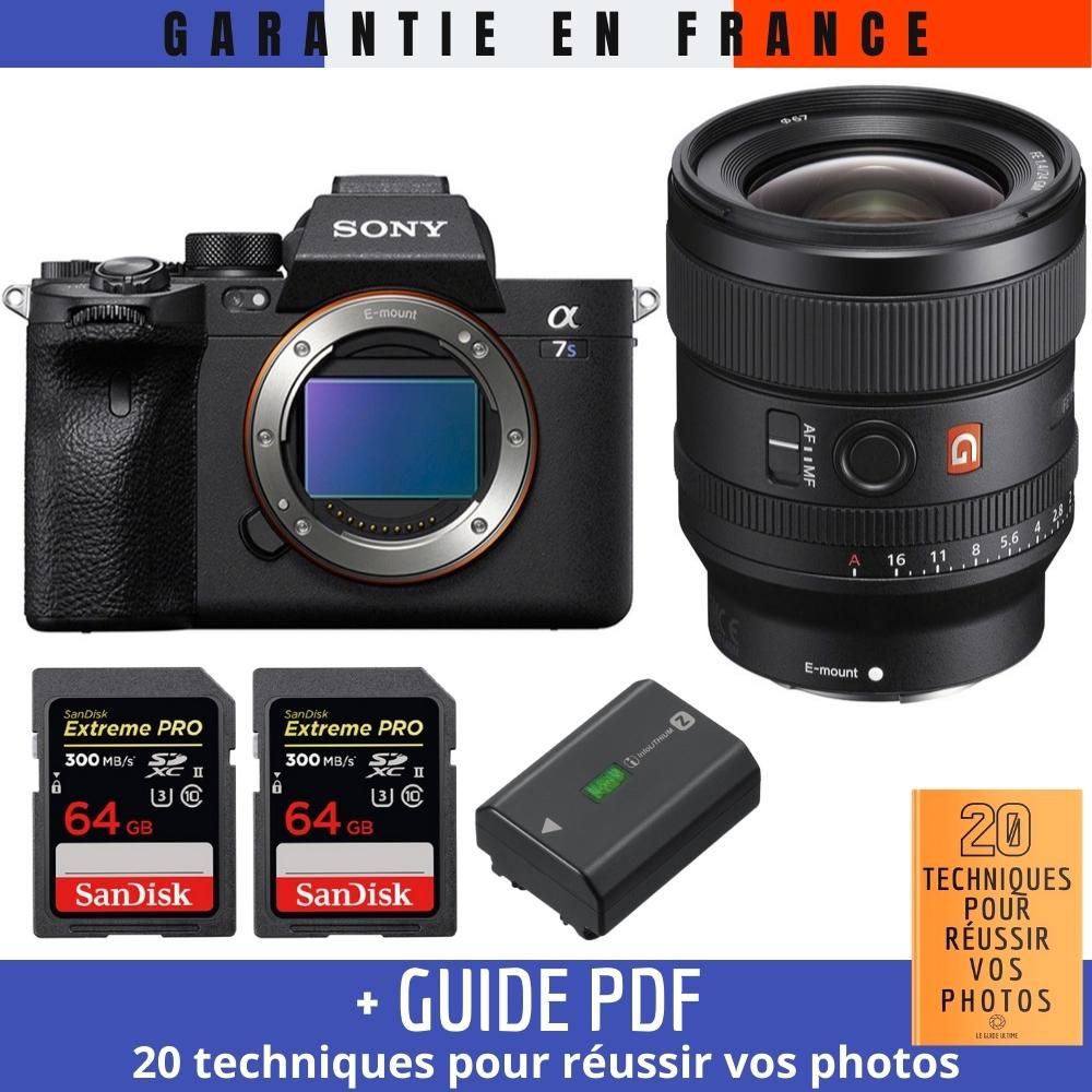 Sony A7S III Camera Kit with FE 24mm F1.4 GM Lens, 2x SanDisk 64GB Extreme PRO UHS-II SDXC Cards, Sony NP-FZ100 Battery, and Photo Guide
