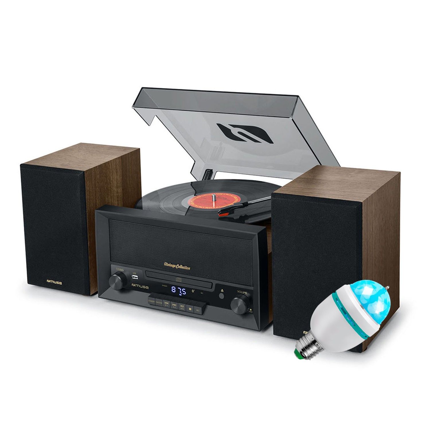 BMI Muse MT-120 MB Vinyl Player with Bluetooth, USB, and 3-Speed Stereo Turntable