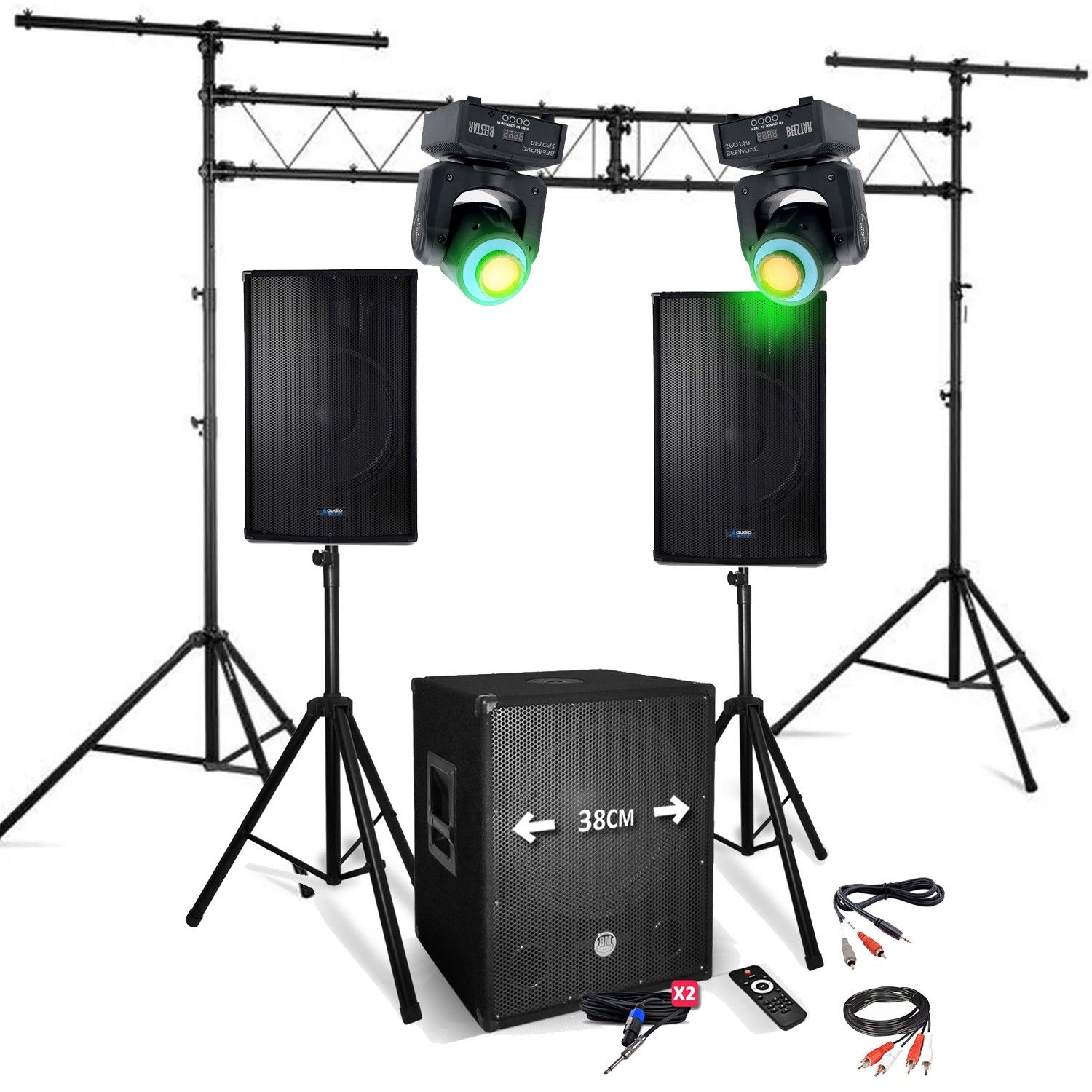 Paket de Sonido Audio Club 1512: Sistema de Audio 2200W con Subwoofer y Iluminación DMX