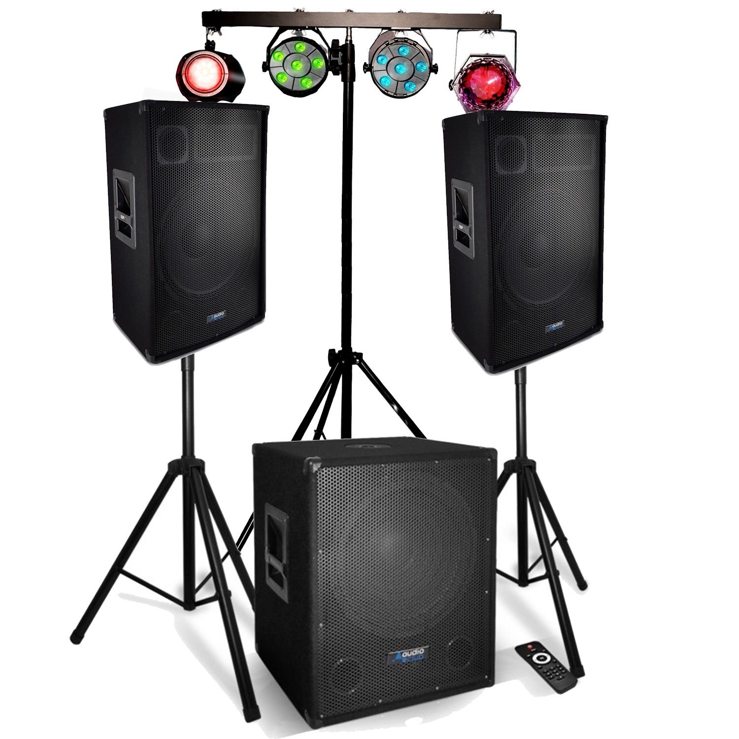 Kit de Sistema de Sonido Audio Club de 2200W con Altavoces + Subwoofer USB/Bluetooth, Estante de Iluminación DJ T-Bar