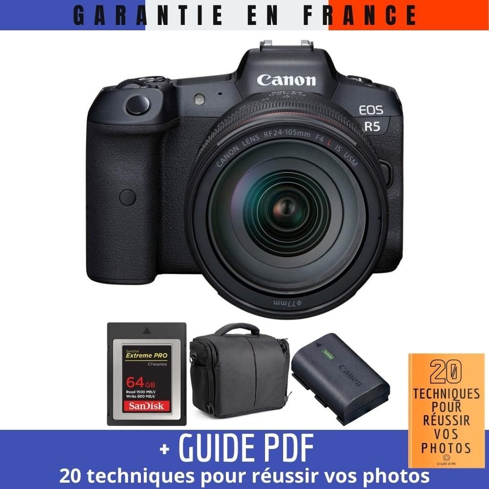 Canon EOS R5 + RF 24-105mm F4L IS USM + SanDisk 64GB Extreme PRO CFexpress Type B + LP-E6NH + Bag + Guide PDF MCZ DIRECT '20 TECHNIQUES POUR RÉUSSIR VOS PHOTOS