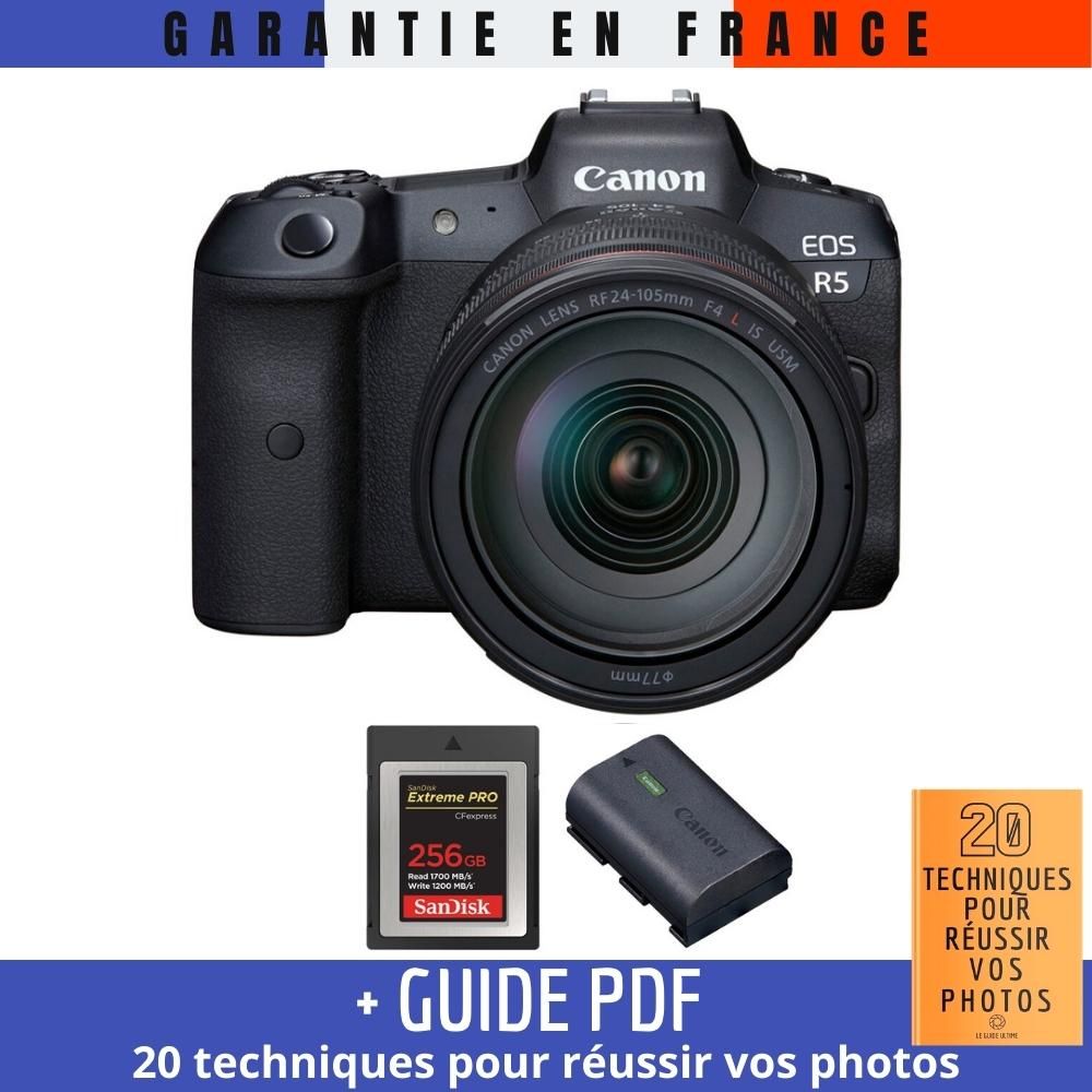 Canon EOS R5 + RF 24-105mm F4L IS USM + SanDisk 256GB Extreme PRO CFexpress Type B + Canon LP-E6NH + Guide PDF MCZ DIRECT '20 Techniques pour réussir vos photos