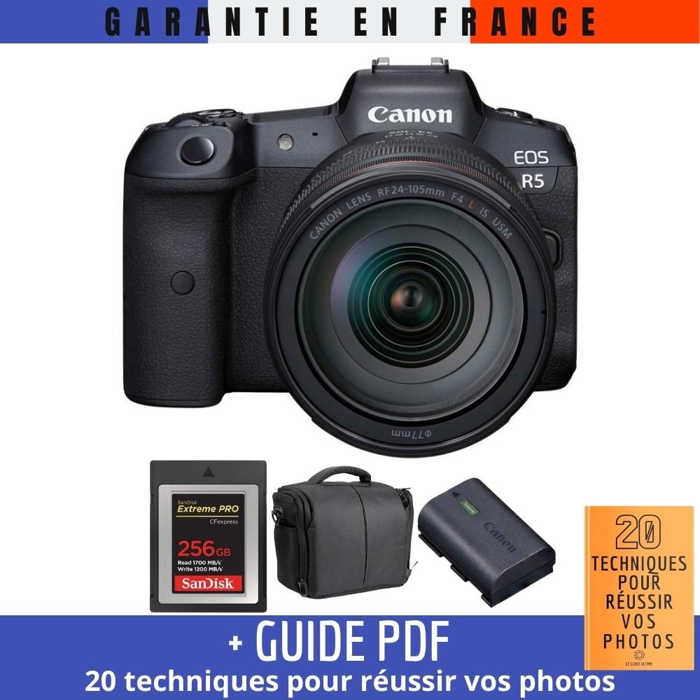 Canon EOS R5 + RF 24-105mm F4L IS USM + SanDisk 256GB Extreme PRO CFexpress Type B + LP-E6NH + Bag + PDF Guide - 20 Photography Techniques