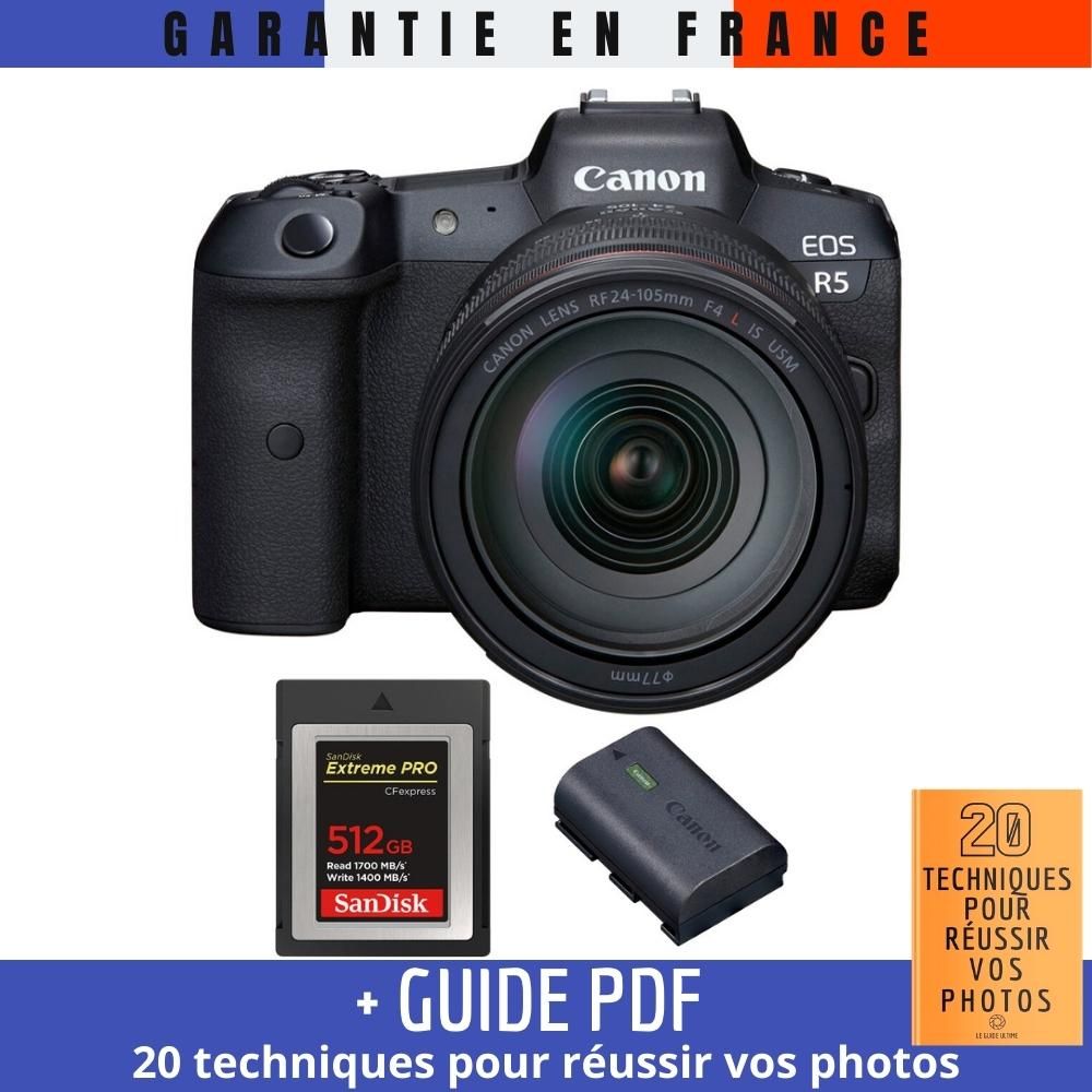 Canon EOS R5 + RF 24-105mm F4L IS USM + SanDisk 512GB Extreme PRO CFexpress Type B + Canon LP-E6NH + Guide PDF MCZ DIRECT '20 Techniques pour Réussir Vos Photos