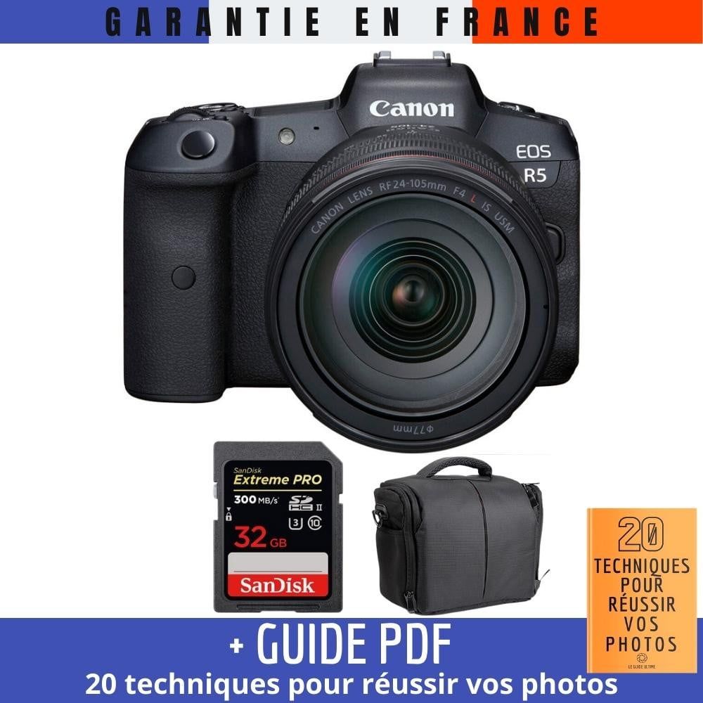 Canon EOS R5 Body + RF 24-105mm F4L IS USM Lens + SanDisk 32GB Extreme PRO UHS-II SDXC Card + Bag + Guide - '20 Techniques for Succeeding in Photos'