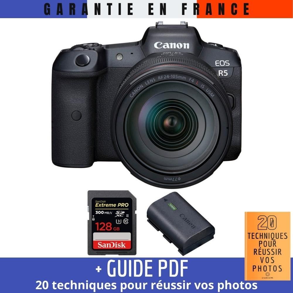 Canon EOS R5 + RF 24-105mm F4L IS USM + SanDisk 128GB Extreme PRO UHS-II SDXC 300MB/s + Canon LP-E6NH + Guide PDF MCZ DIRECT '20 Techniques pour réussir vos photos