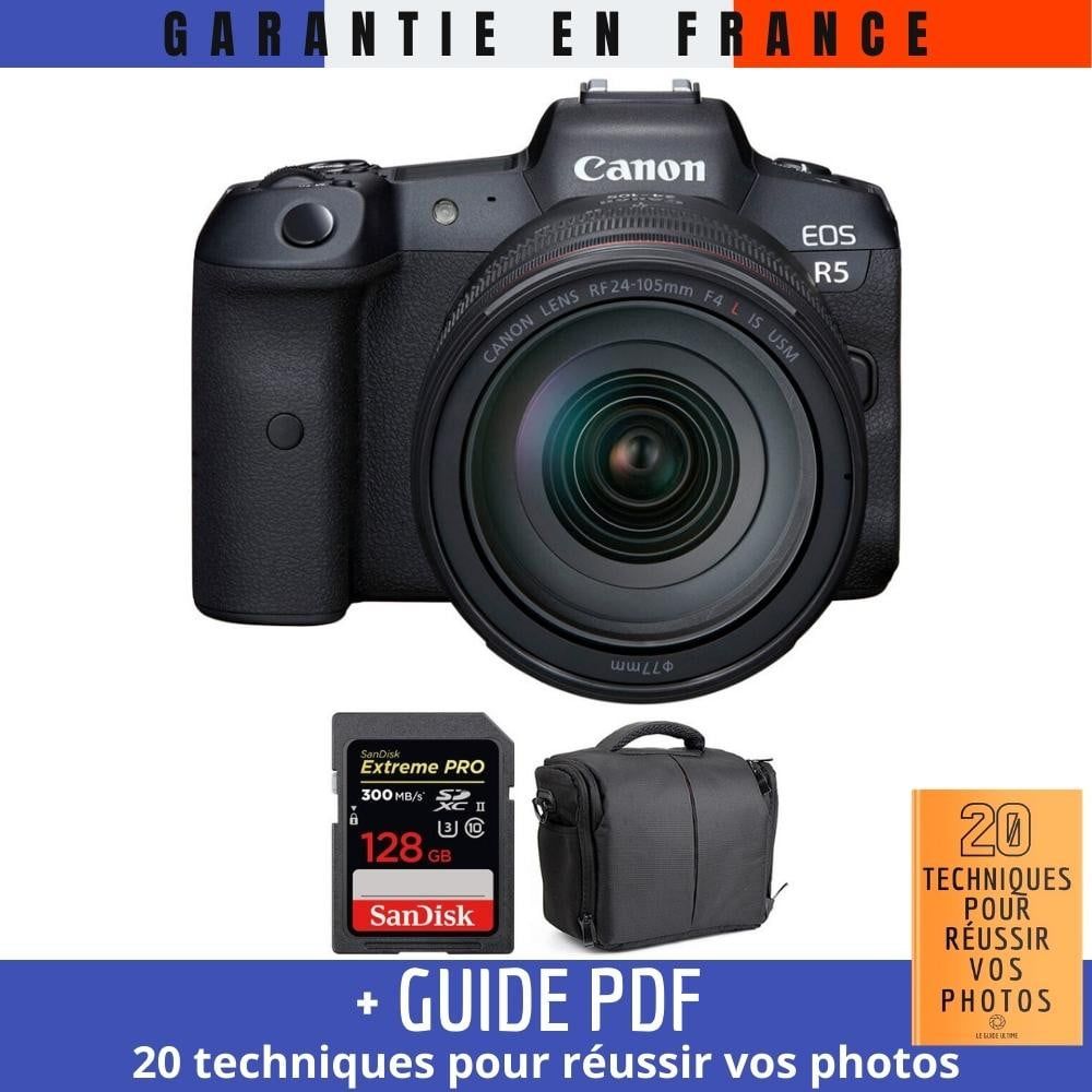 Canon EOS R5 + RF 24-105mm F4L IS USM + SanDisk 128GB Extreme PRO UHS-II SDXC Card + Bag + Guide: '20 Techniques for Successful Photos'