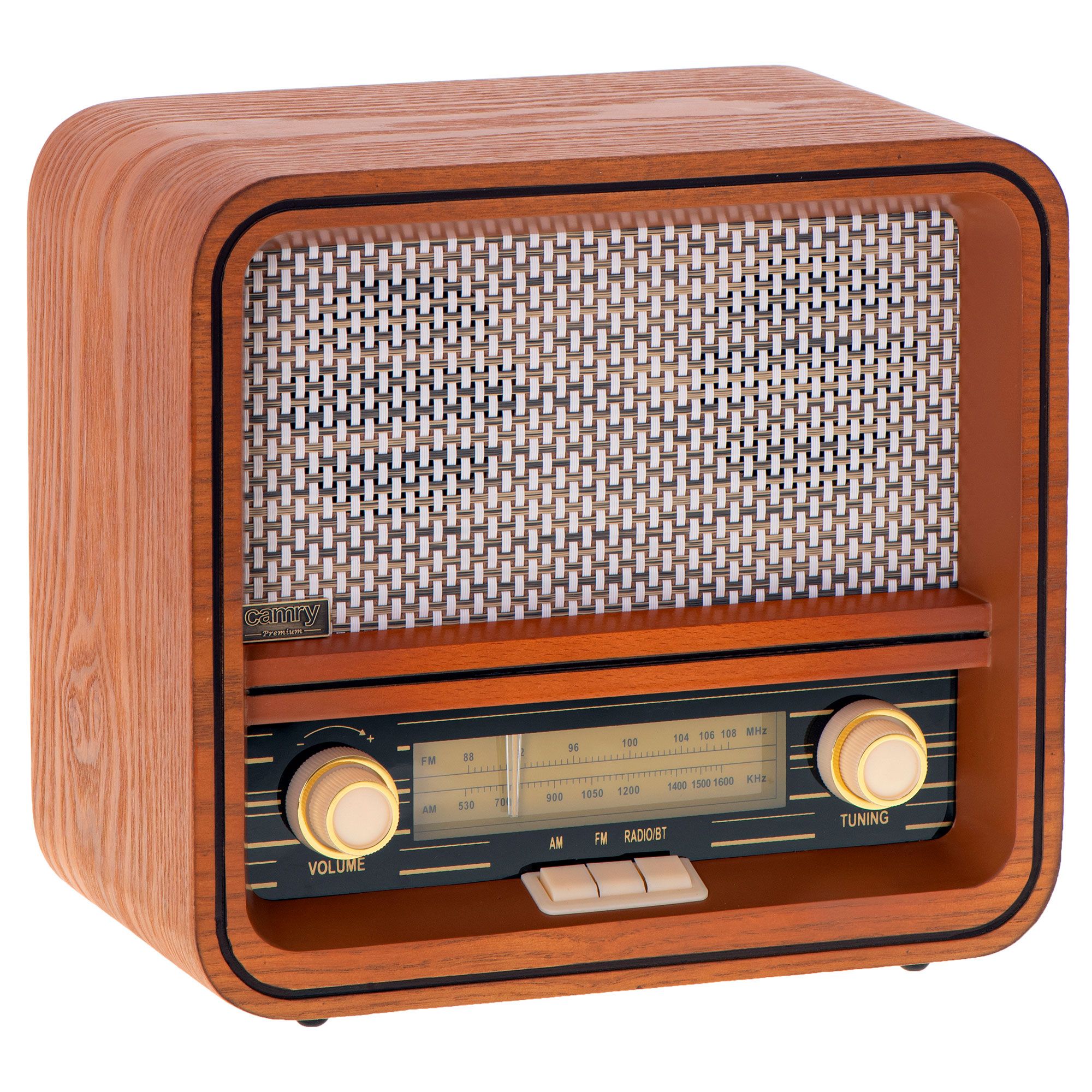 Camry Retro AM/FM Radio with Bluetooth, Manual Tuner, USB Port, Vintage Wooden Case, Brown, CR1188
