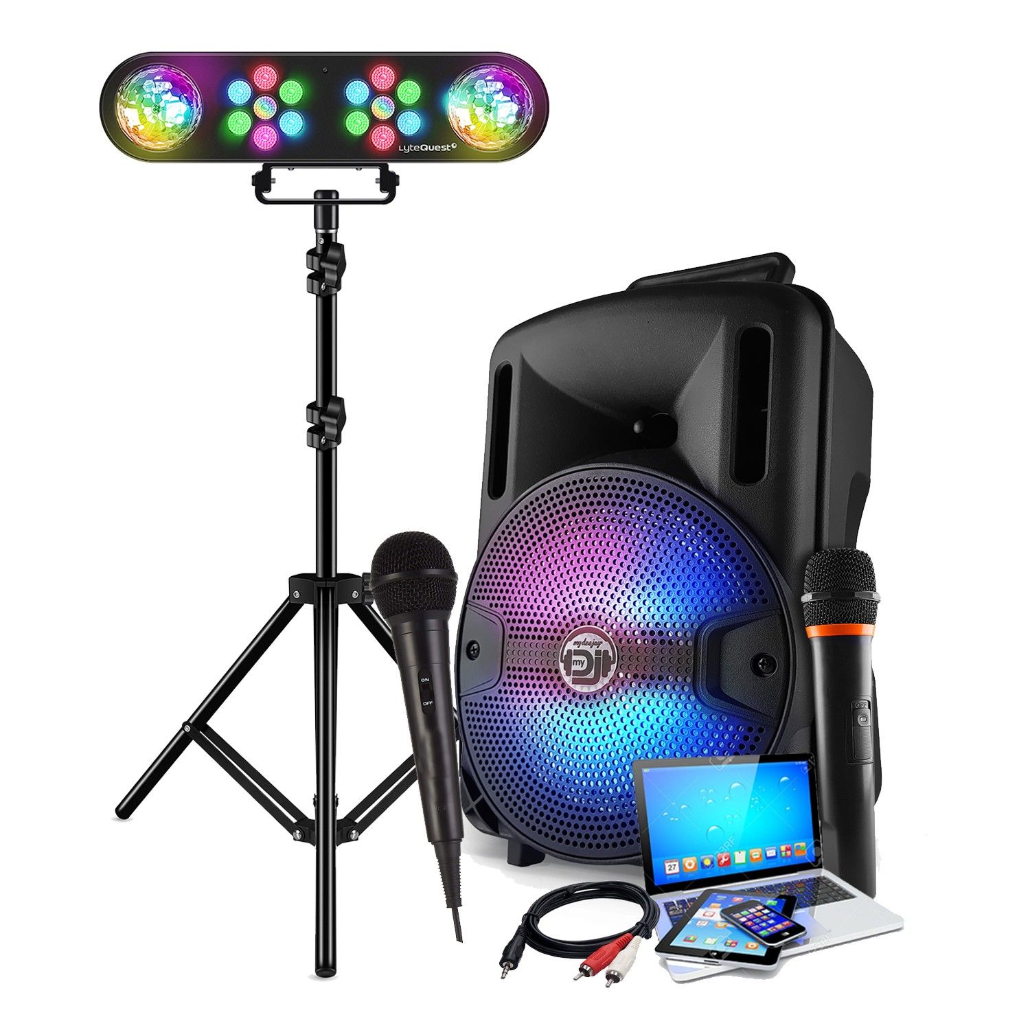 Haut-parleur Karaoké Enfant BMI - 400W Autonome Batterie LED USB/SD/Bluetooth avec Microphones, Ensemble Lumières