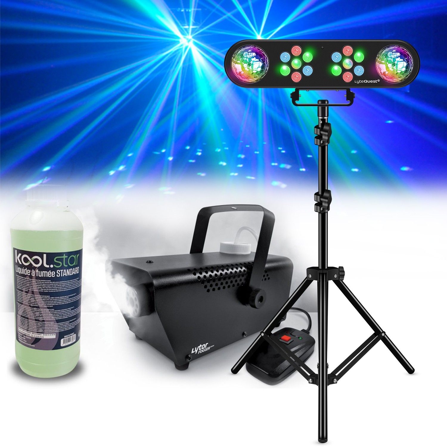 Halloween Decor: Mini Smoke Machine and 1L Liquid, Multi-Beam Light Portal, LyteQuest by Ibiza Light