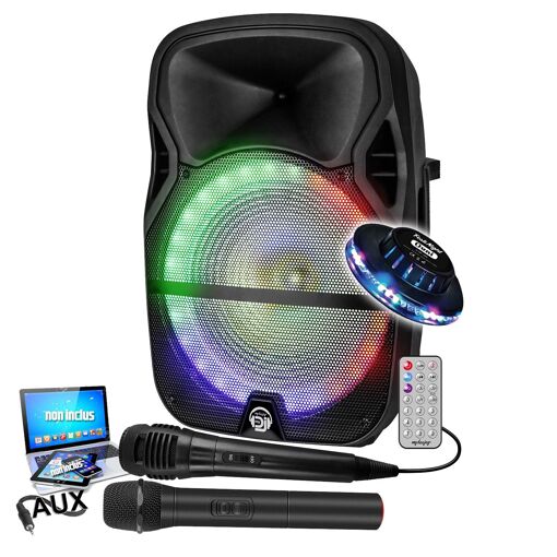 BMI MYDJ MDJ15 RGB LED Speaker with Karaoke Microphones and Lighting Effects