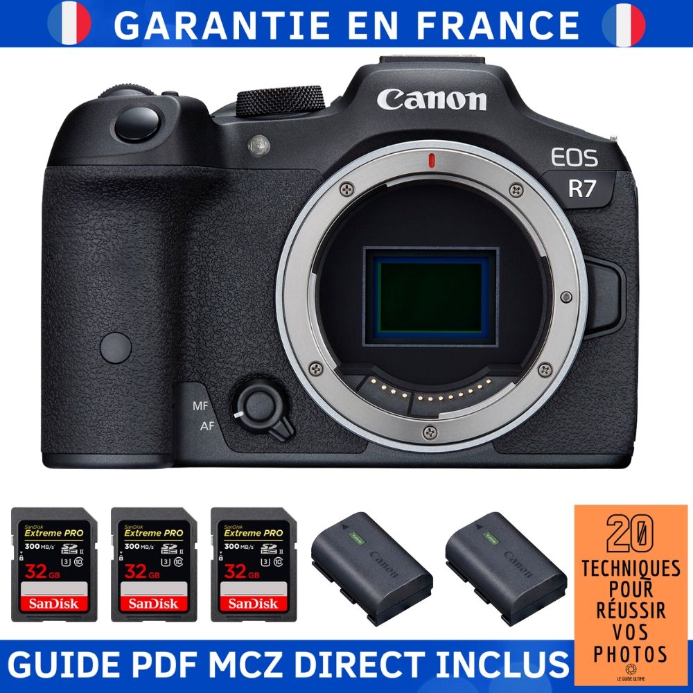 Canon EOS R7 + 3x 32GB SanDisk Extreme PRO UHS-II SDXC 300MB/s + 2 Canon LP-E6NH + Guide PDF MCZ DIRECT '20 Techniques for Succeeding with Your Photos