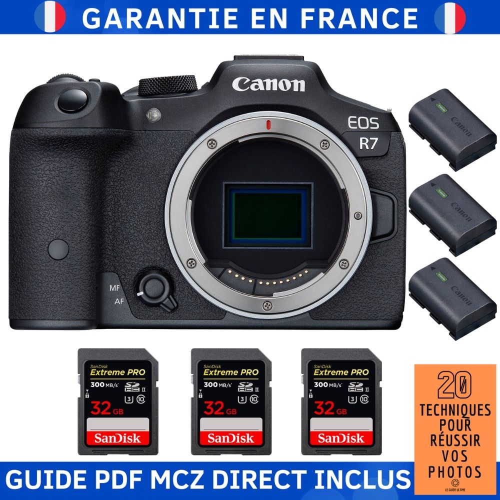 Canon EOS R7 + 3 SanDisk 32GB Extreme PRO UHS-II SDXC 300MB/s Memory Card Kit