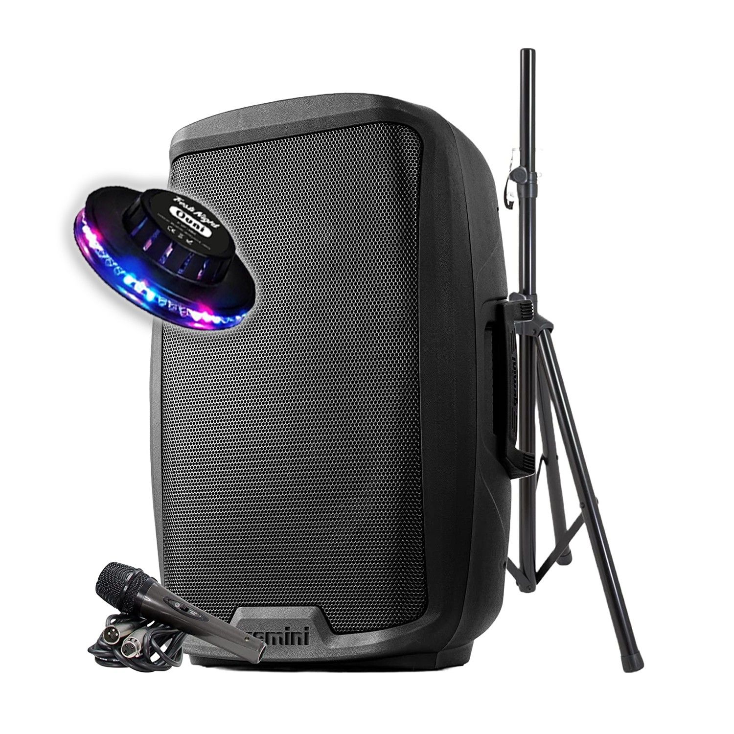 Haut-parleur actif Gemini AS-2115BT-PK, Boomers de 15", 2000 W, USB Bluetooth RADIO FM, TWS, pied, micro, effet lumineux OVNI à LED RVB