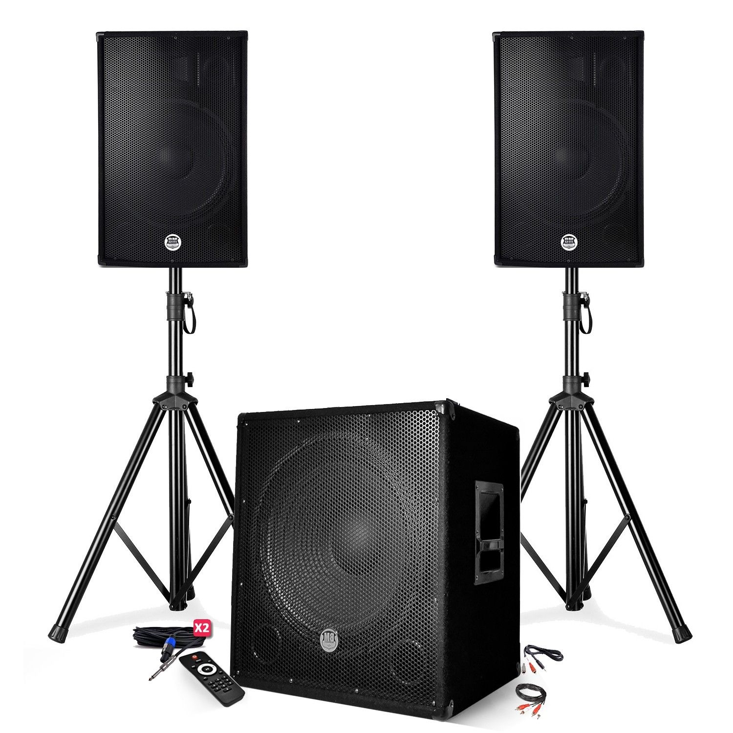 BM SONIC BMS-1515 Sound System Pack - 2500W - 15" Speakers + Subwoofer + Stand - USB/Bluetooth