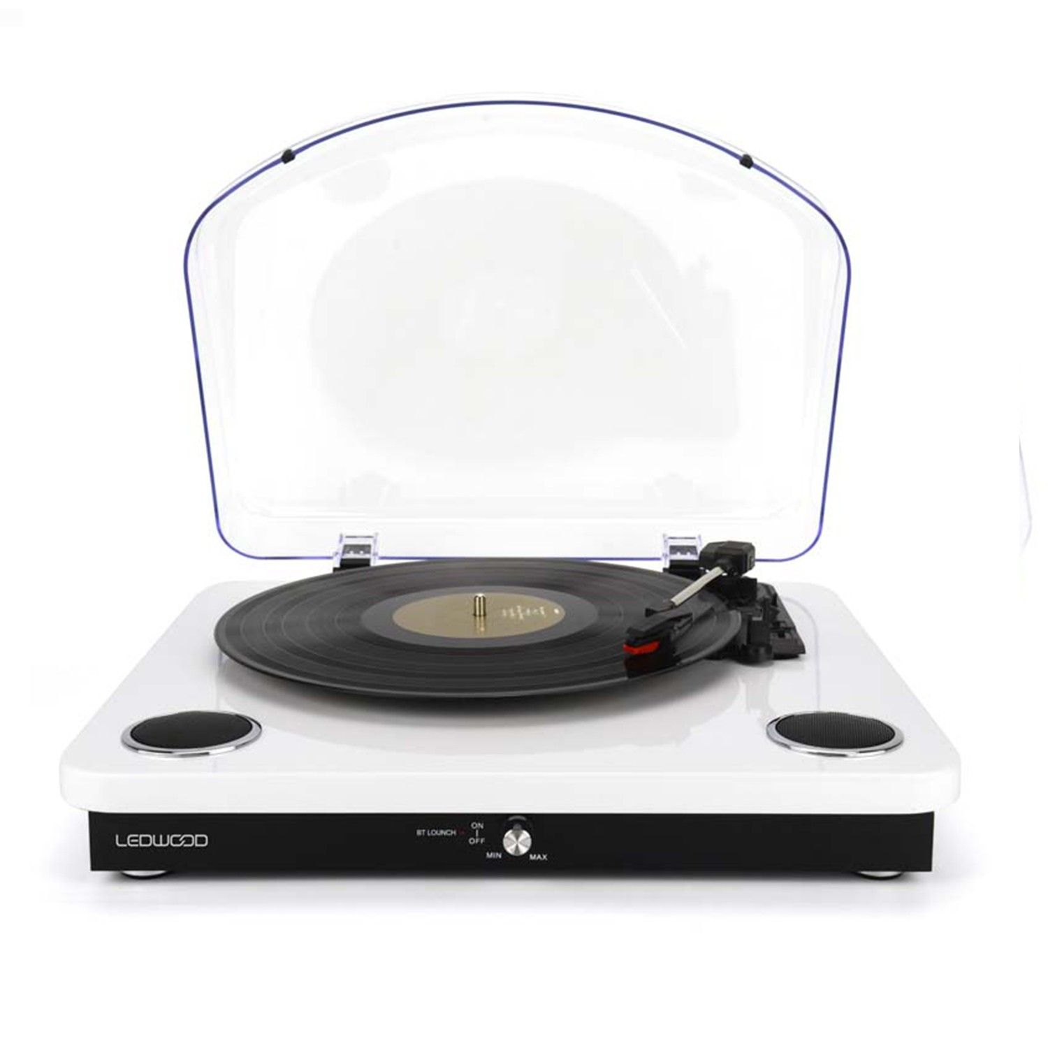Ledwood Round 300 Vinyl Player - White (33-45-78 RPM with Stereo Speakers 2x5W, Bluetooth, USB Encoding)