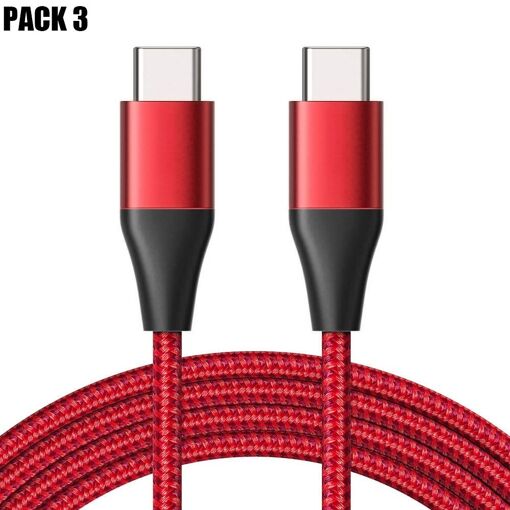 E.F.Connection USB-C to USB-C Cable - Red 1M (3 Pack) for iPhone 16, 16 Plus, 16 Pro, 16 Pro Max
