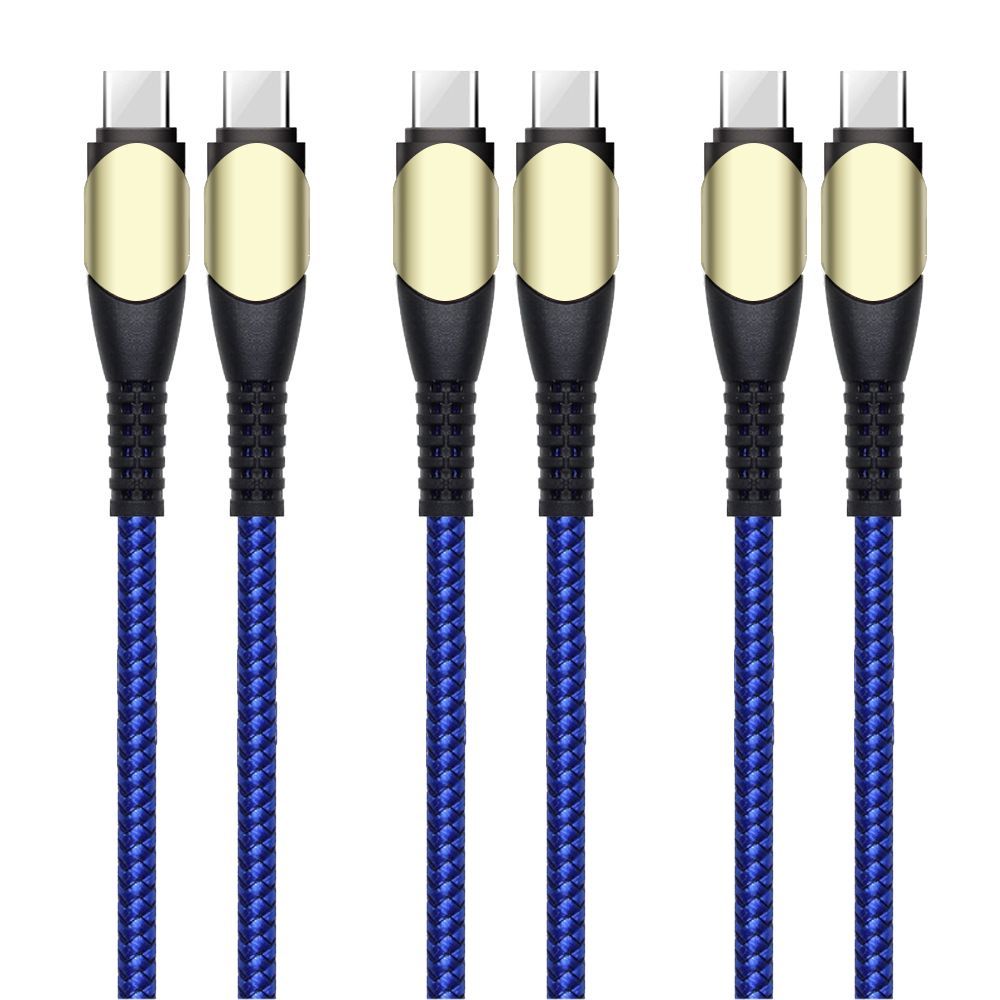 E.F.Connection 3-Pack USB-C to USB-C Fast 60W Cable for iPhone 16, 16 Plus, 16 Pro, 16 Pro Max - Reinforced Nylon 1M Blue
