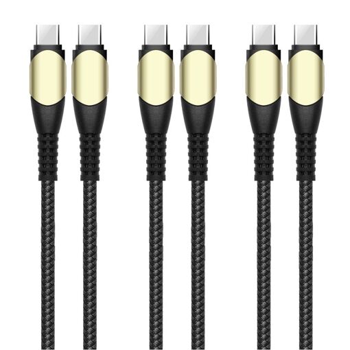 E.F.Connection 3x Fast USB-C to USB-C Cable (60W) for iPhone 16 Series - Black Nylon Braided 1M