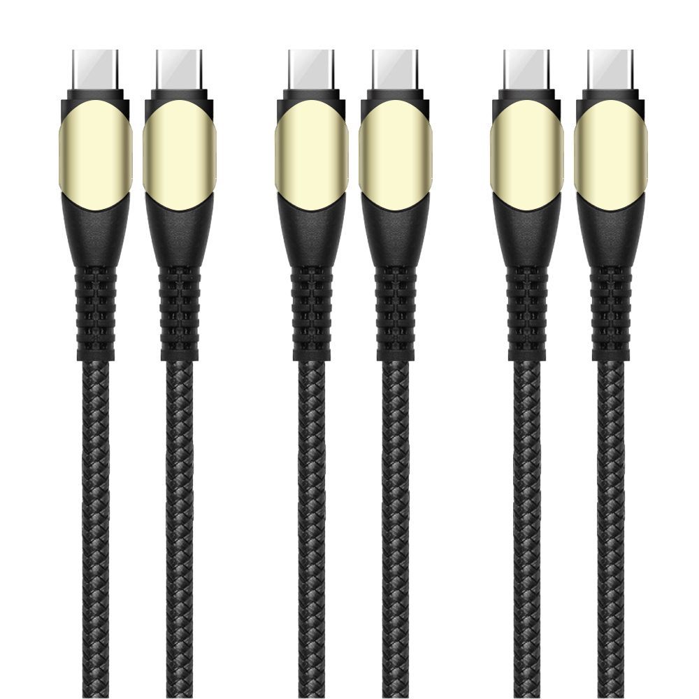 E.F.Connection 3x Fast USB-C to USB-C Cable (60W) for iPhone 16 Series - Black Nylon Braided 1M