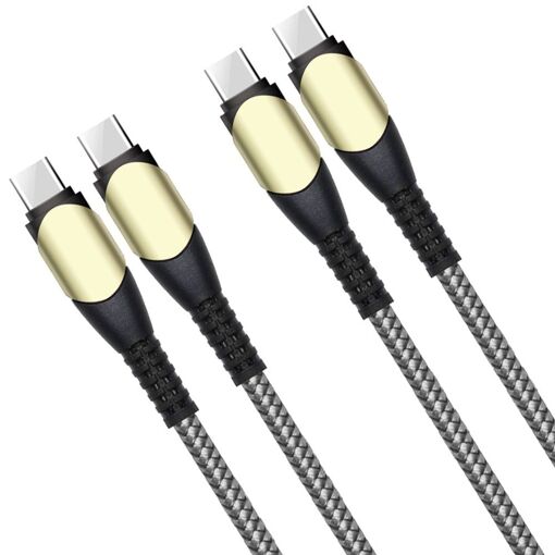 Lot de 2 câbles USB-C vers USB-C 60W en nylon robuste pour Samsung Galaxy A05s, A15, A25, A35, A55, S24, S24 Ultra et S24 FE - Bleu 1m
