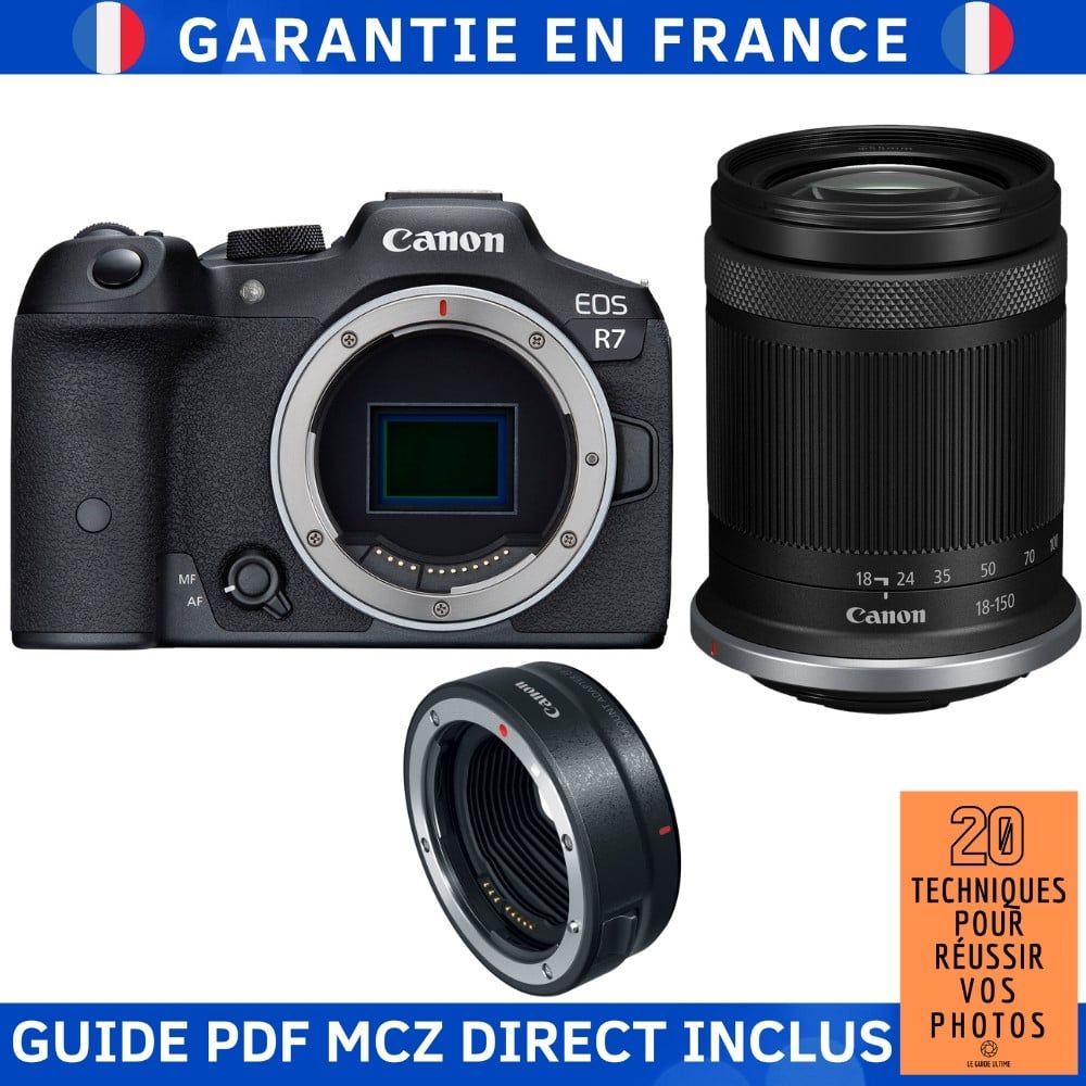 Canon EOS R7 + RF-S 18-150mm f/4.5-6.3 IS STM Lens Kit with EF-EOS R Adapter and Guide PDF MCZ DIRECT '20 Techniques for Succeeding in Photography