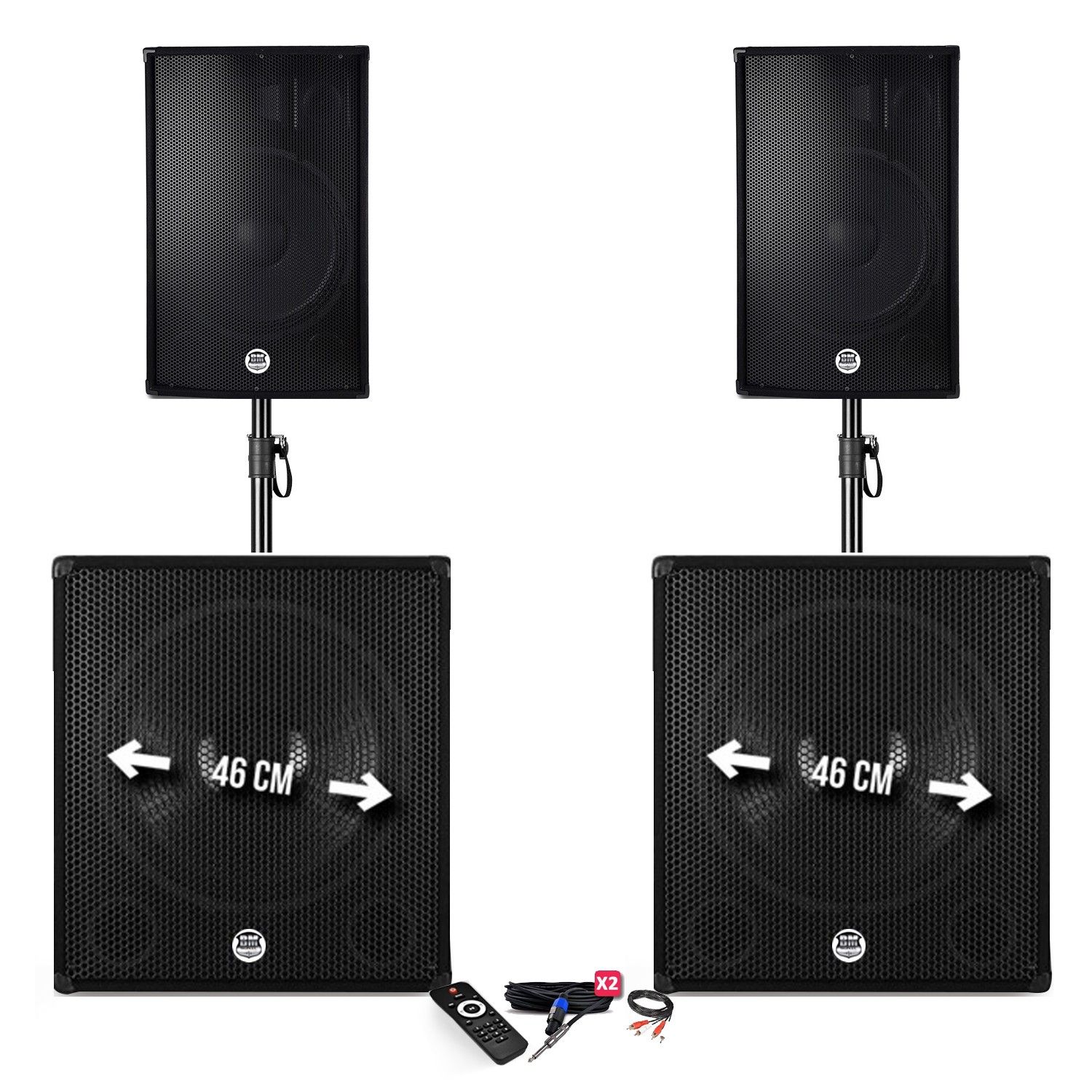 BM SONIC BMS-181815 3400W Sound System Package - 15" Speakers + 2 18" Subwoofers + Stands - USB/Bluetooth