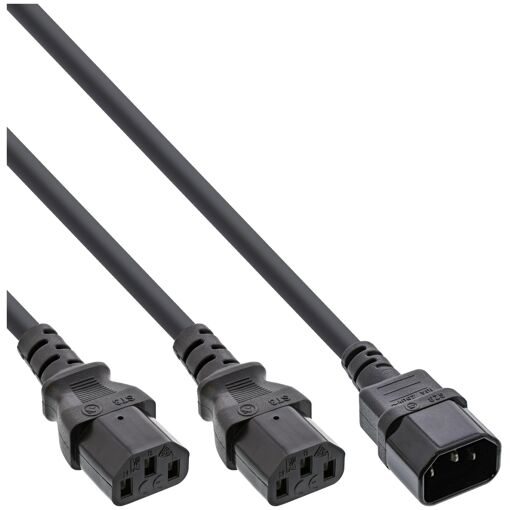 InLine C14 to 2x C13 Cable, 1m Black