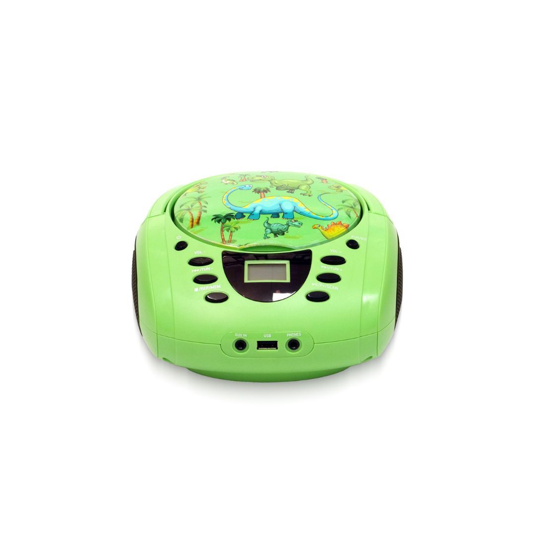 WE Kids CD Player - Radio with USB, FM, Aux and Microphone, 2x2W RMS, Dinosaur Model