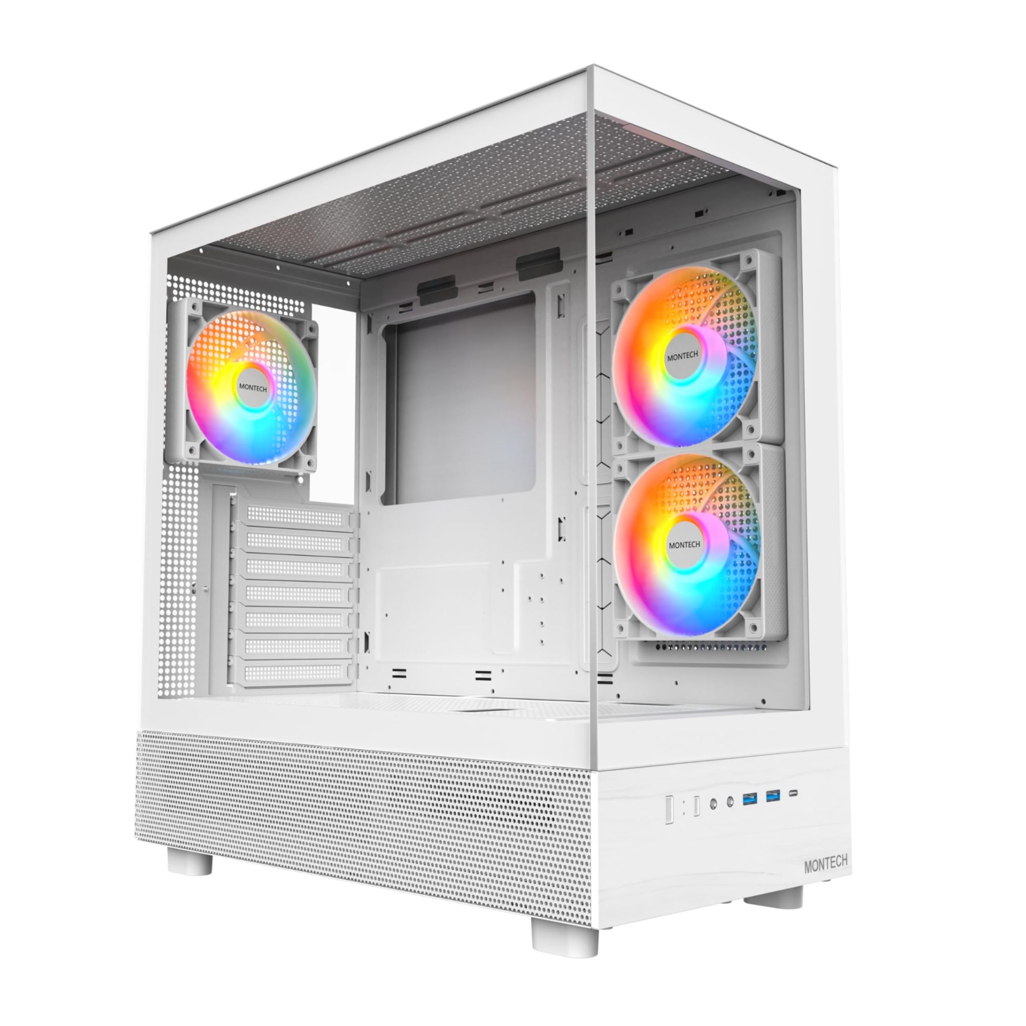 Caja de PC Montech XR RGB de torre media ATX con paneles de vidrio - Blanco