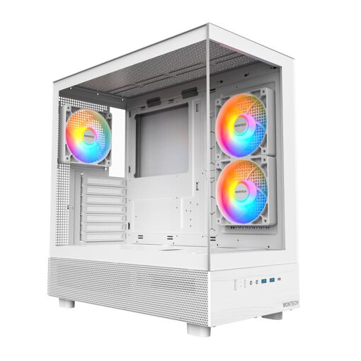 Caja de PC Montech XR RGB de torre media ATX con paneles de vidrio - Blanco