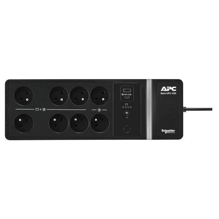 APC Back-UPS BE Series BE1050G2 - Onduleur (montage mural / montage en surface) - USB-C + USB-A - CA 230 V - 600 watt - 1050 VA - 9 Ah - connecteurs de sortie : 8 - France - noir
