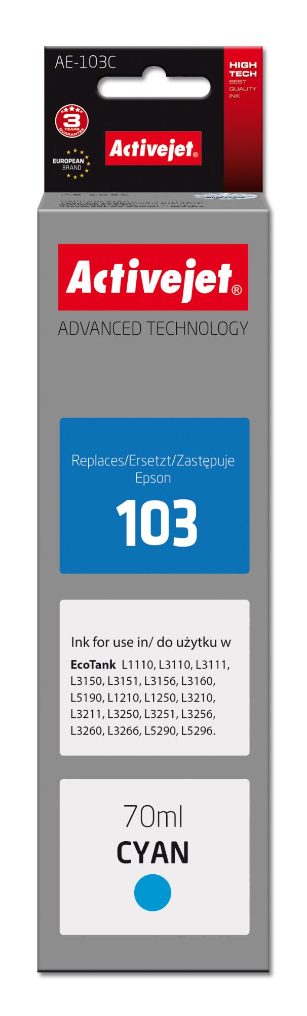 Activejet AE-103C Ink Cartridge (Epson 103 C13T00S24A Replacement, Supreme, 70ml, Blue)