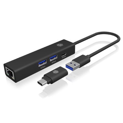 Hub USB RaidSonic - 2 x USB, USB-C y LAN (Negro)