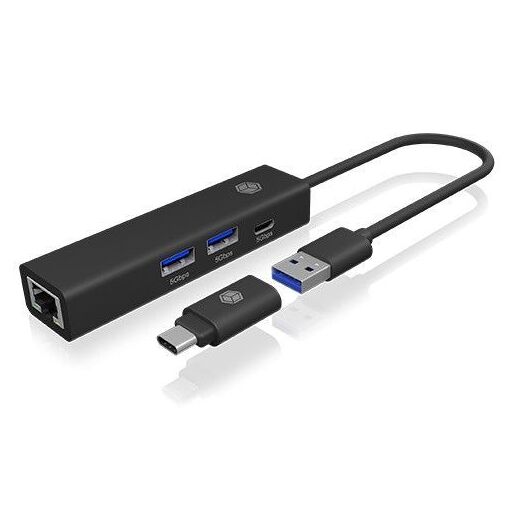 Hub USB RaidSonic - 2 x USB, USB-C y LAN (Negro)
