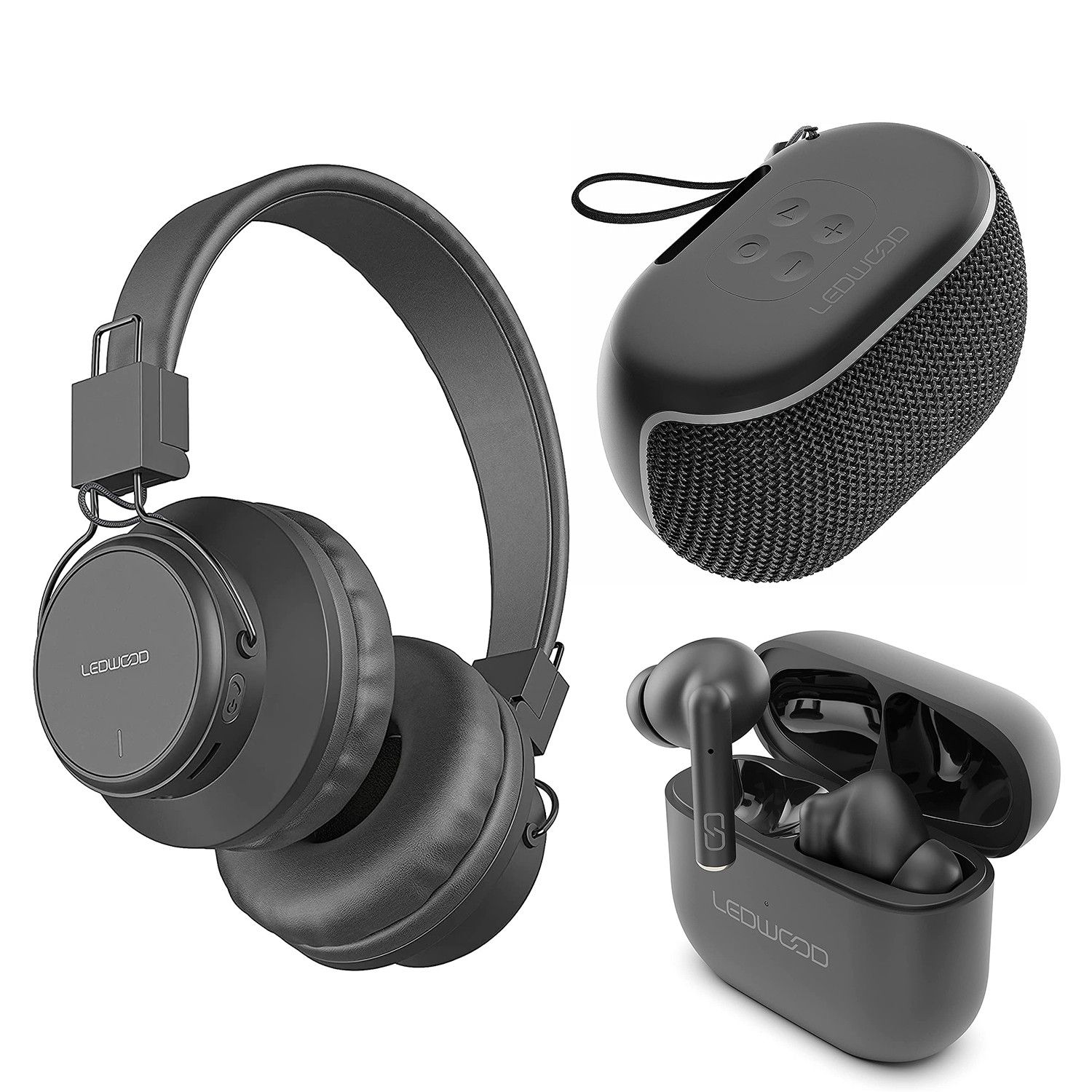 Pack cadeau LEDWOOD Happy Geek - Écouteurs sans fil intra-auriculaires - Casque Bluetooth - Enceinte portable