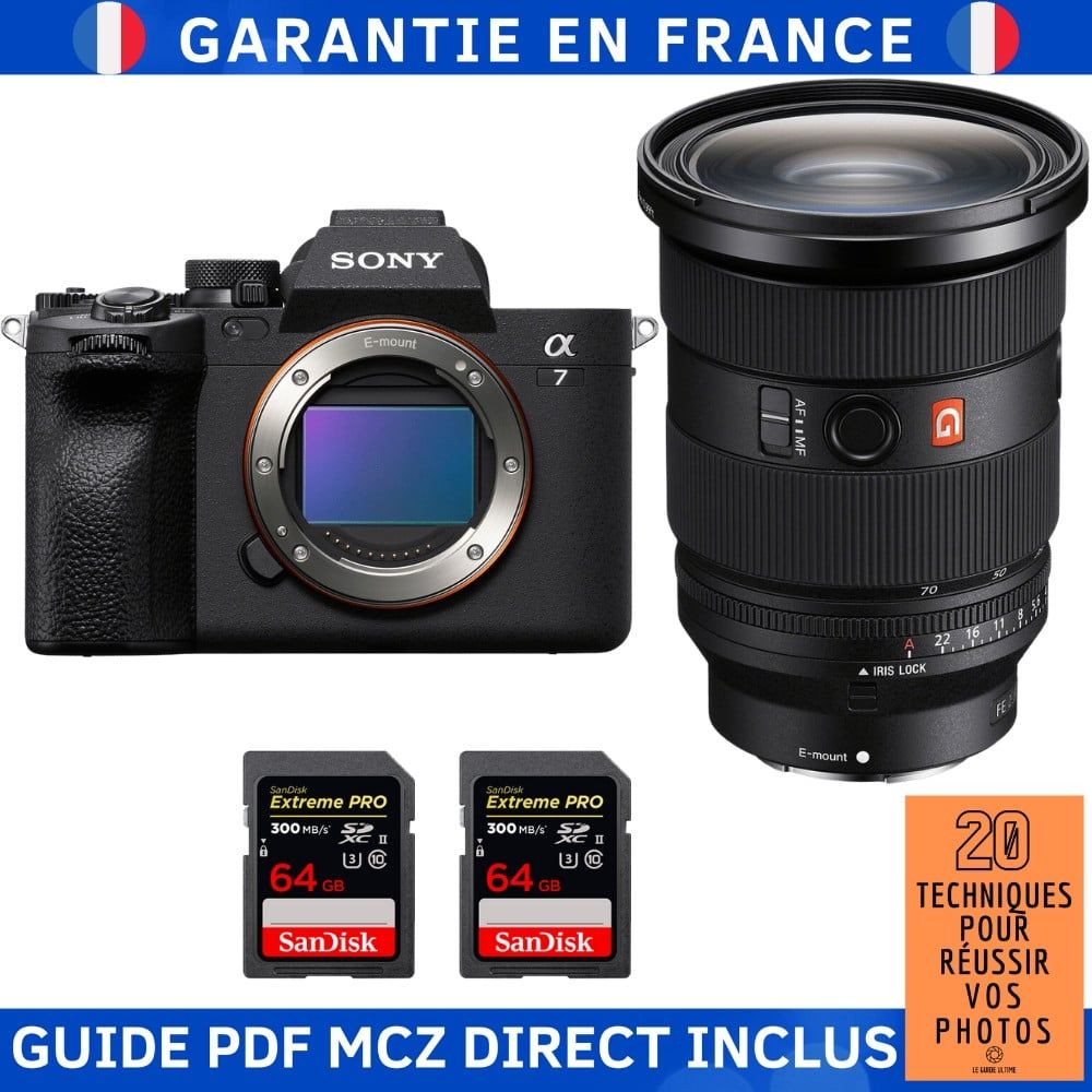 Appareil photo hybride Sony Alpha 7 IV + Objectif FE 24-70mm f/2,8 GM II + 2 cartes mémoire SanDisk Extreme PRO UHS-II 64Go