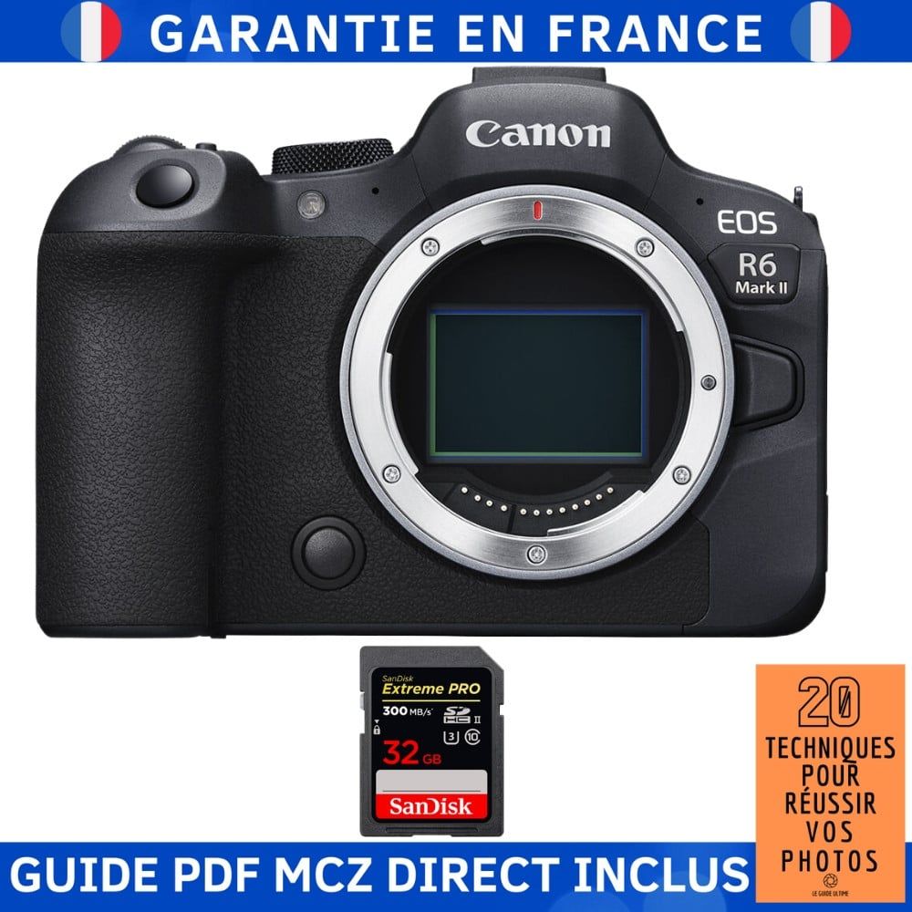 Canon EOS R6 Mark II Camera + 1 SanDisk 32GB Extreme PRO UHS-II SDXC Card (300 MB/s) + MCZ DIRECT Photo Guide