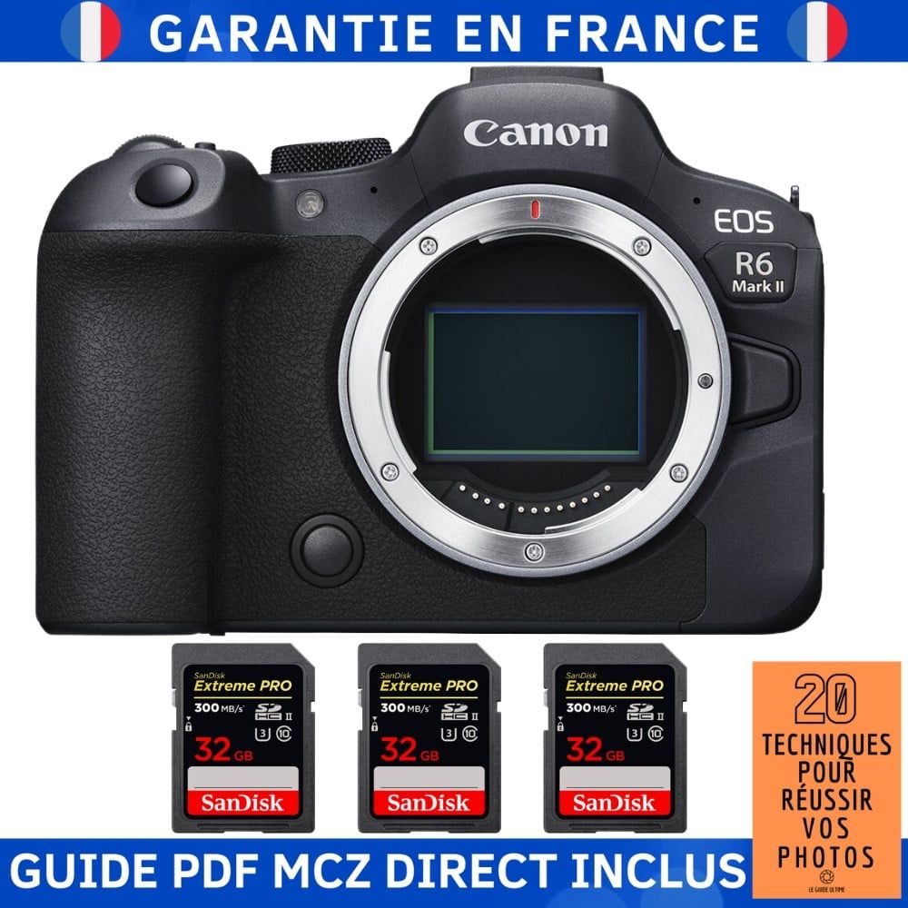 Canon EOS R6 Mark II Camera + 3 SanDisk 32GB Extreme PRO UHS-II SD Cards + '20 Techniques for Succeeding with Your Photos' Guide (PDF)
