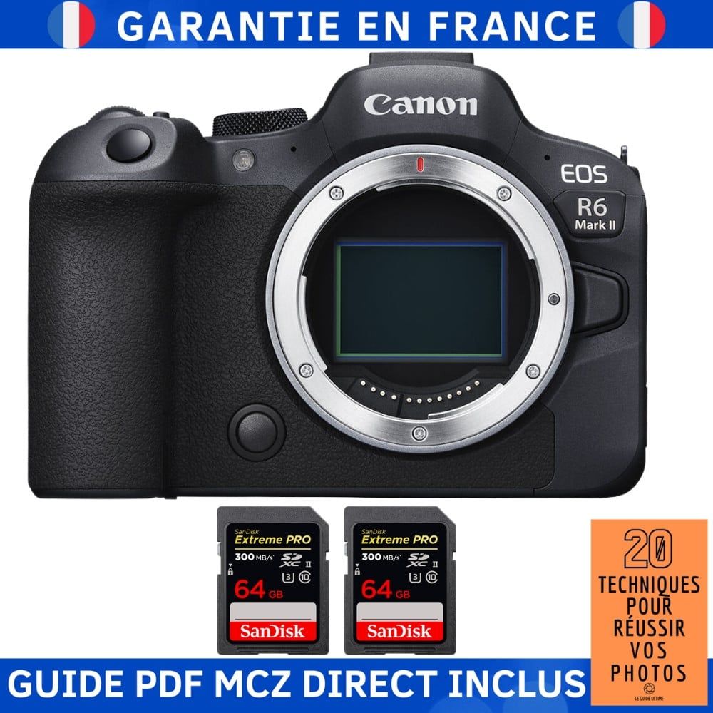 Canon EOS R6 Mark II Body + 2 SanDisk 64GB Extreme PRO UHS-II SDXC Cards (300MB/s) + PDF Guide '20 Techniques for Success in Photography