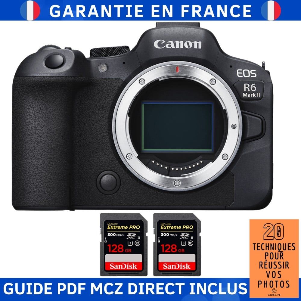 Canon EOS R6 Mark II Camera Body + 2 SanDisk 128GB Extreme PRO UHS-II SDXC Cards (300 MB/s) + MCZ DIRECT Guide: '20 Techniques for Succeeding with Your Photos'
