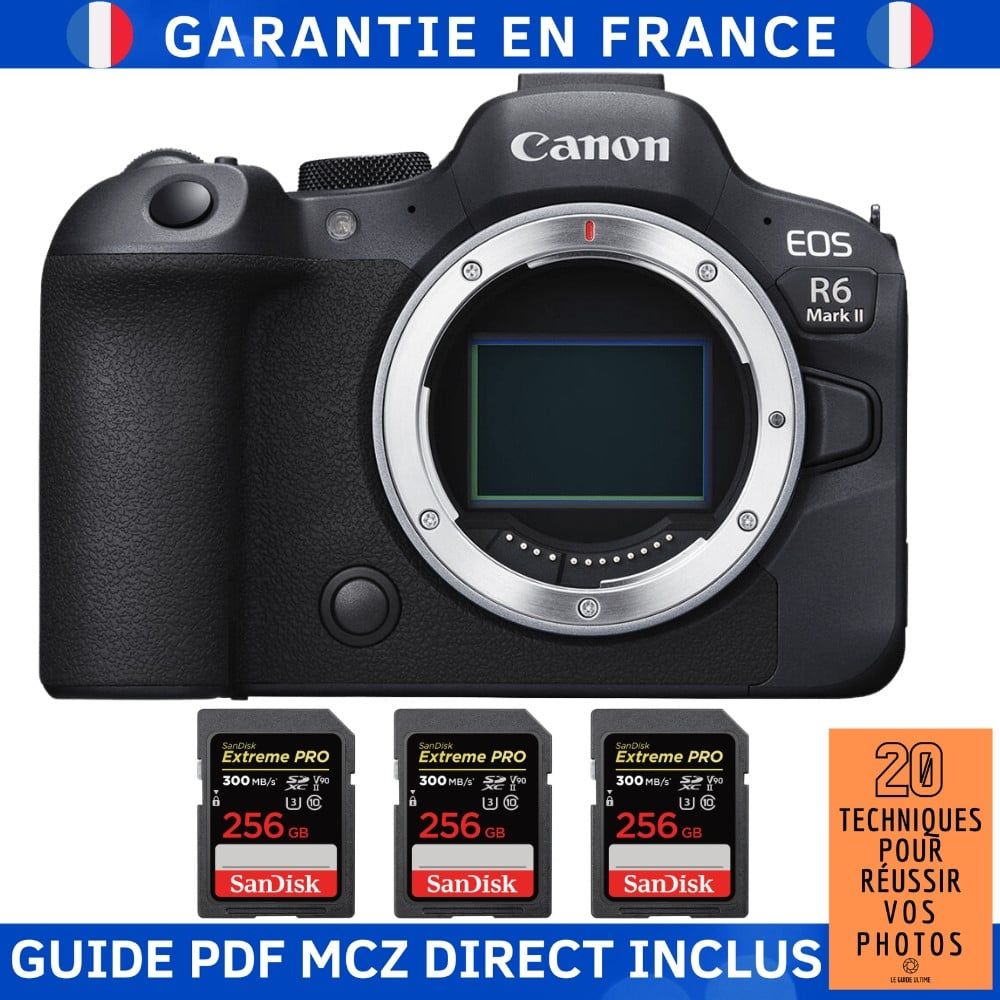 Canon EOS R6 Mark II Camera with 3 SanDisk 256GB Extreme PRO UHS-II SDXC Cards + Guide PDF MCZ DIRECT '20 Techniques for Successful Photos