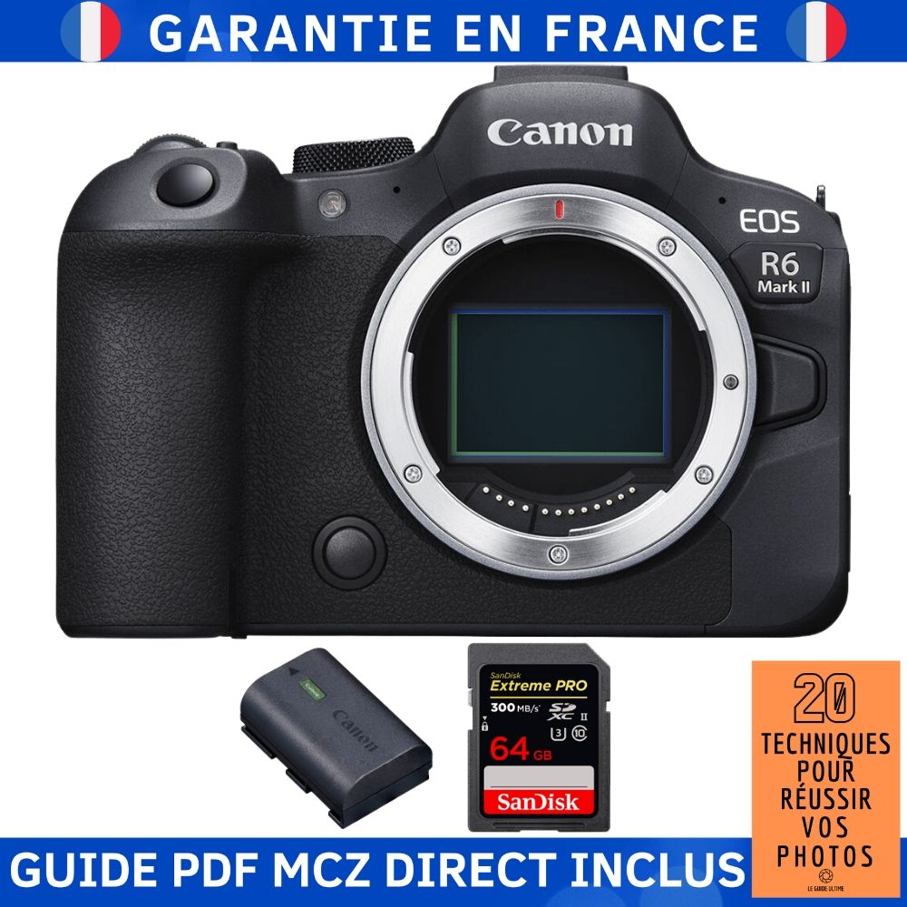 Canon EOS R6 Mark II Camera Kit with 1x SanDisk 64GB Extreme PRO UHS-II Card + Canon LP-E6NH Battery + MCZ DIRECT Guide: '20 Techniques for Success in Photography