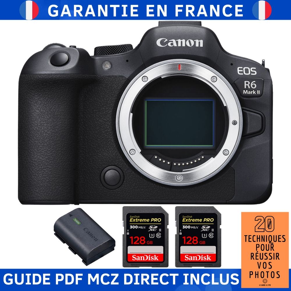 Canon EOS R6 Mark II Camera Kit with SanDisk Cards and Battery