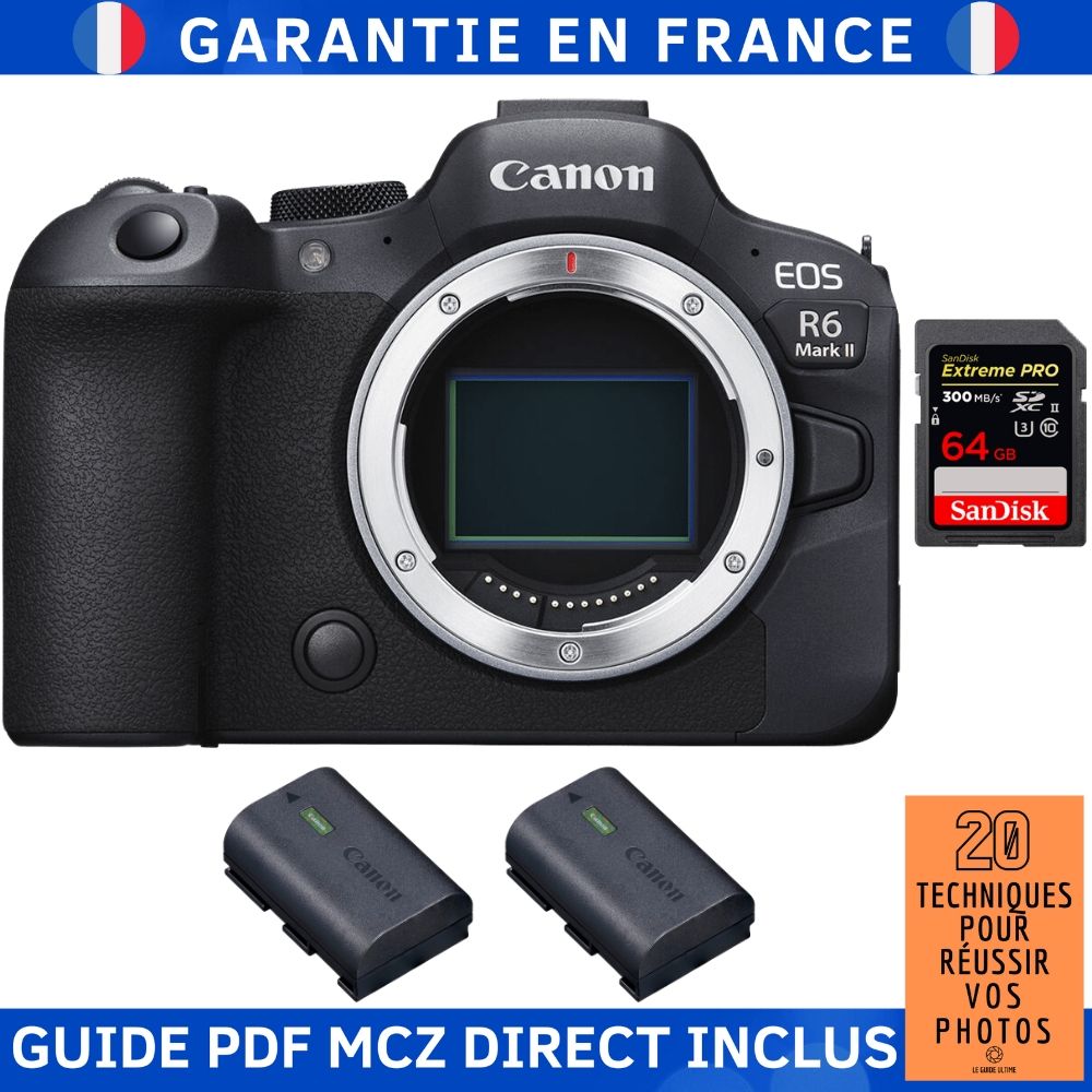 Canon EOS R6 Mark II Body + 1 SanDisk 64GB Extreme PRO UHS-II 300MB/s SD Card + 2 Canon LP-E6NH Batteries + MCZ DIRECT '20 Techniques for Successful Photos Guide
