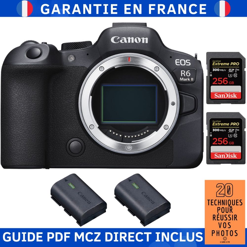 Canon EOS R6 Mark II Body + 2 SanDisk 256GB Extreme PRO UHS-II 300MB/s Cards + 2 Canon LP-E6NH Batteries + MCZ DIRECT '20 Techniques for Succeeding in Photography Guide