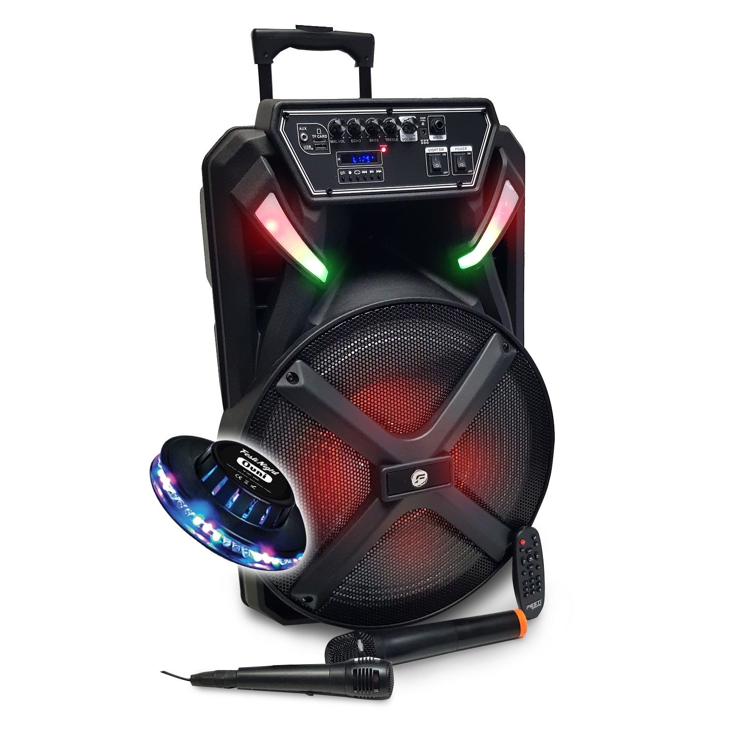 Altavoz activo FestiSound FESTI15-UHF - 15"/38 cm, 700 W, Bluetooth y USB SD, efecto LED, 2 micrófonos