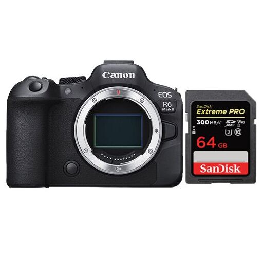 Canon R6 Mark II Camera Body + SanDisk 64GB Extreme Pro SDXC UHS-II U3 V90 300MB/s Card