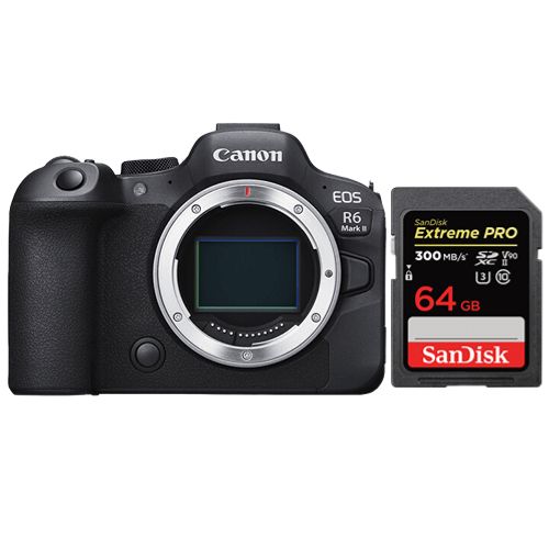 Cámara Canon R6 Mark II Cuerpo + Tarjeta SanDisk 64GB Extreme Pro SDXC UHS-II U3 V90 300 Mb/s