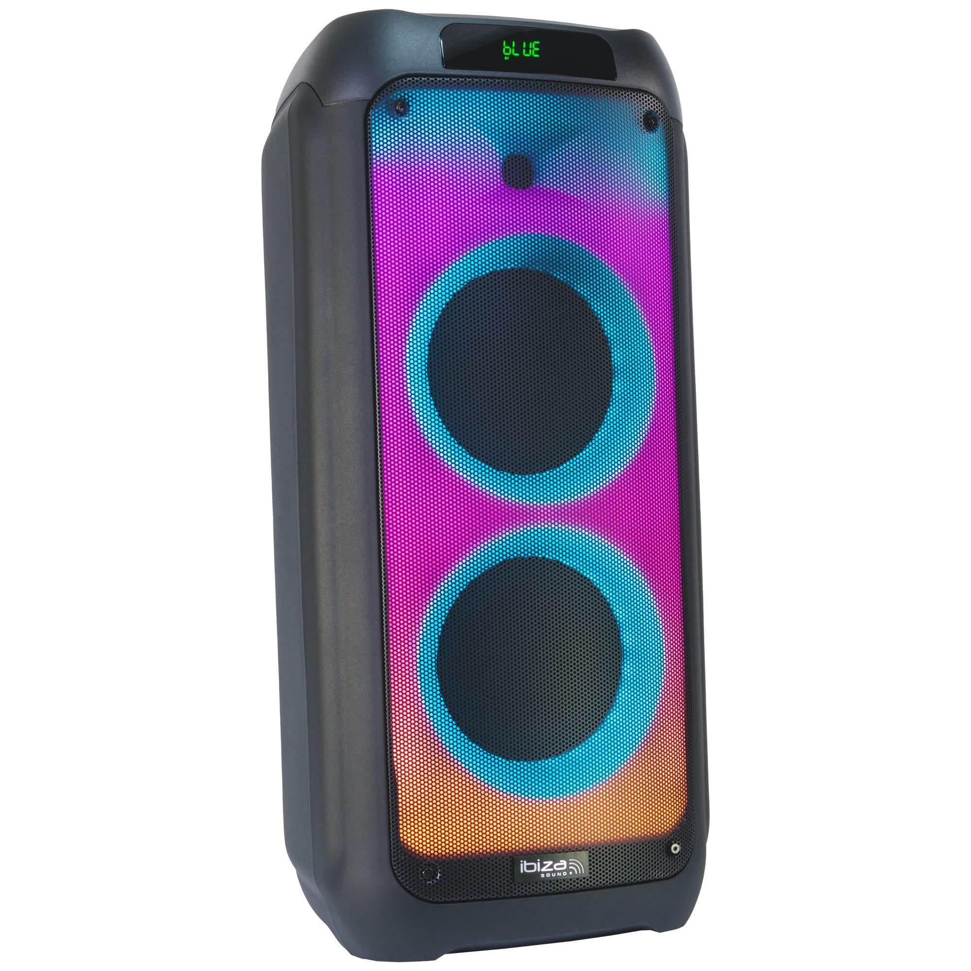 Ibiza WAVE8 Speaker - 600W/2x8? Bluetooth, USB, & MicroSD - LED Effects & TWS Wireless Connection - Black